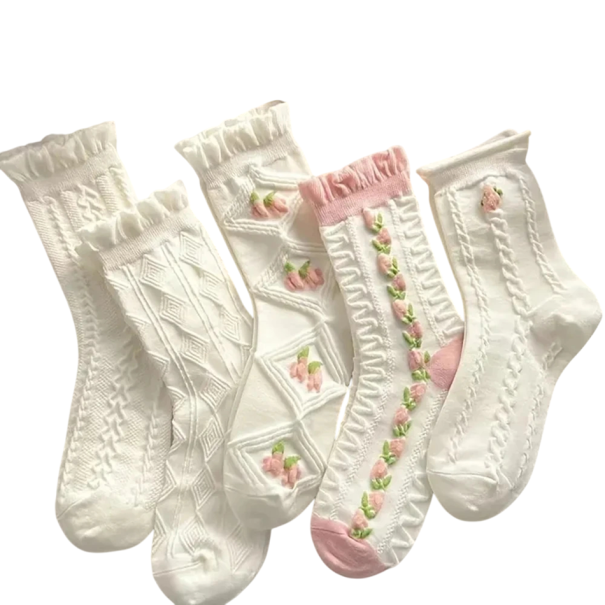 5 Paar Damen Spitzenstrümpfe EU 35–40 bequemer elastischer Stoff Polyester Spandex elegante luftige feine Socken geeignet für Schuhe für den täglichen Gebrauch 1