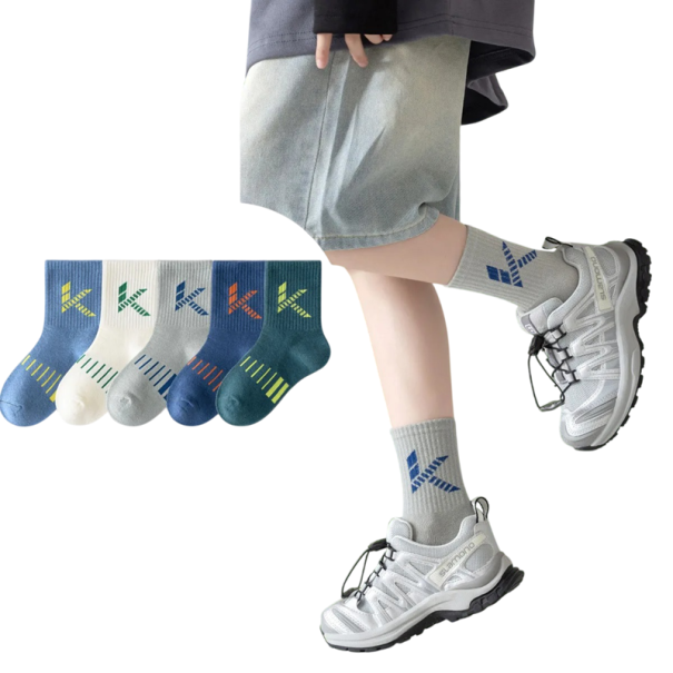 5 paires Chaussettes pour enfants Coton polyester élasthanne Chaussettes colorées avec lettre K Chaussettes confortables et douces pour un usage quotidien 3-5 ans