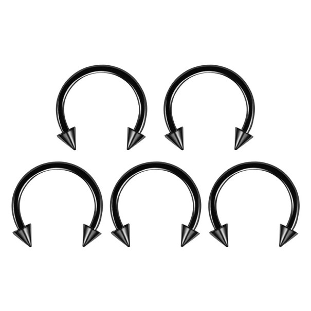 5 pcs Piercing de aço cirúrgico Curva em forma de ferradura 8 mm Piercing corporal universal para nariz, orelha, sobrancelha, mamilo preto