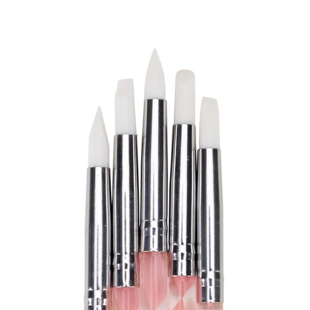 5 pezzi strumenti per unghie a doppia faccia Pennello in silicone e penna per puntini Pallina metallica e punta in gomma Strumenti per manicure per nail art 3D 1