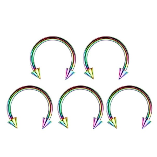 5 pz piercing in acciaio chirurgico 6 mm Piercing curvo a forma di ferro di cavallo Con punte Ferro di cavallo universale per orecchio naso labbro arcobaleno