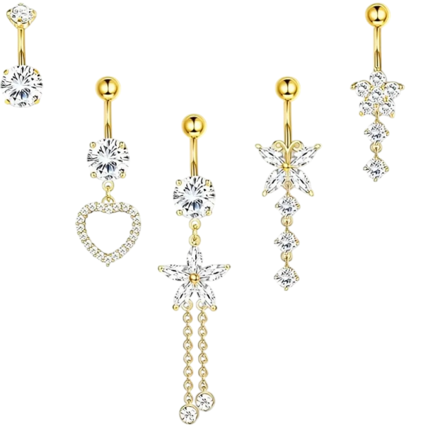 5 st piercingar i kirurgiskt rostfritt stål med diamanter och hängen Glittrande elegant set av kroppssmycken för öron och näsa vit