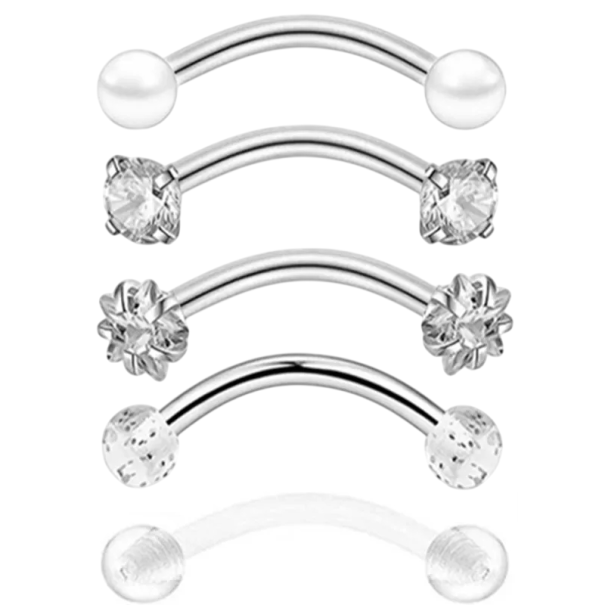 5 sztuk Kryształowe piercingi do brwi 1,2 × 8 × 3 mm Stal nierdzewna z kwiatem Szperki łukowe biały