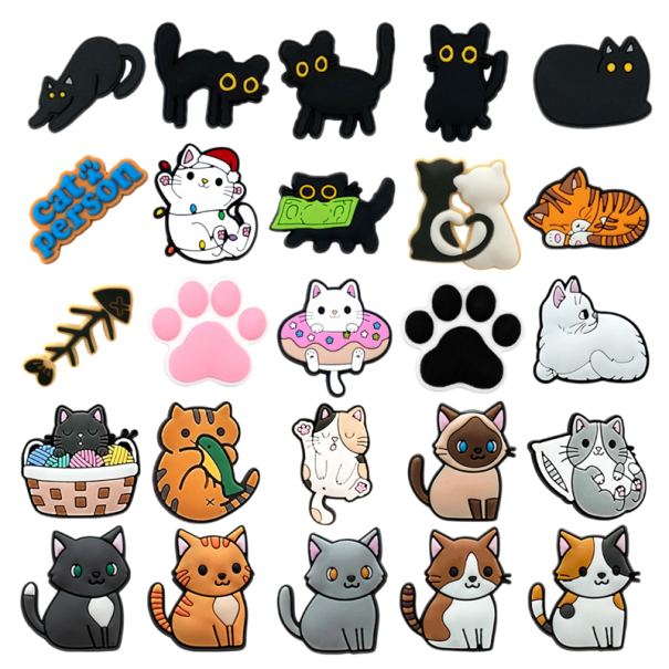 50 buc Seta de accesorii pentru crocsy cu diverse motive de pisici PVC decoratiuni pentru incaltaminte crocs ornamente pentru incaltaminte cu pisici pentru utilizare zilnica 1