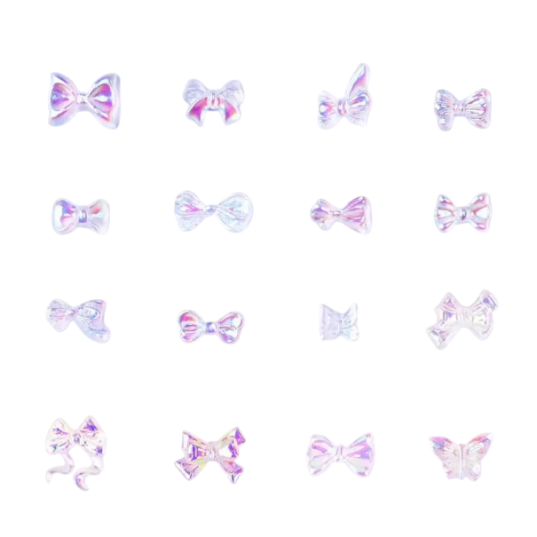 50 ks 3D průhledné mašle na nehty 6x6 mm Mini pryskyřičné stuhy Lesklý iridescentní efekt Nail Art dekorace DIY zdobení a doplňky 1