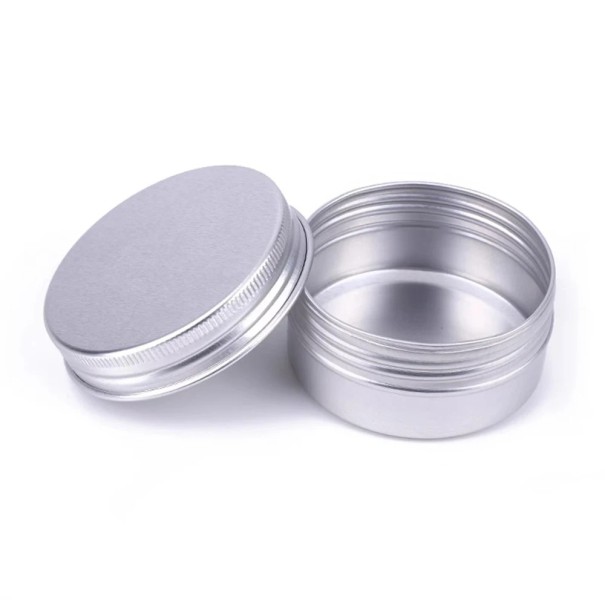 50 ks kosmetické plnitelné dózy 30 g Šroubovací hliníkové nádobky 47 × 24 mm Obaly na krém balzám mast kosmetiku stříbrná