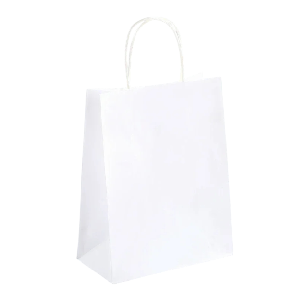 50 ks Kraftové dárkové tašky 15 x 21 cm s rukojetí Barevné papírové tašky na dárky balení zboží pevné ekologické tašky z papíru pro obchody a oslavy bílá