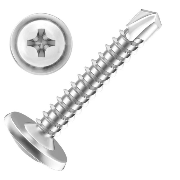 50 ks Samovrtné šrouby s kulatou hlavou 4,2 × 25 mm křížová drážka stříbrná barva pro pevné spojování kovu a dřeva 1