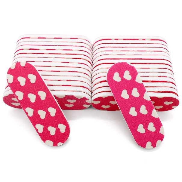 50 pcs Lime à ongles 6 x 1,9 cm Motif cœurs Papier de verre Éponge EVA Mini lime jetable Manucure pédicure 1