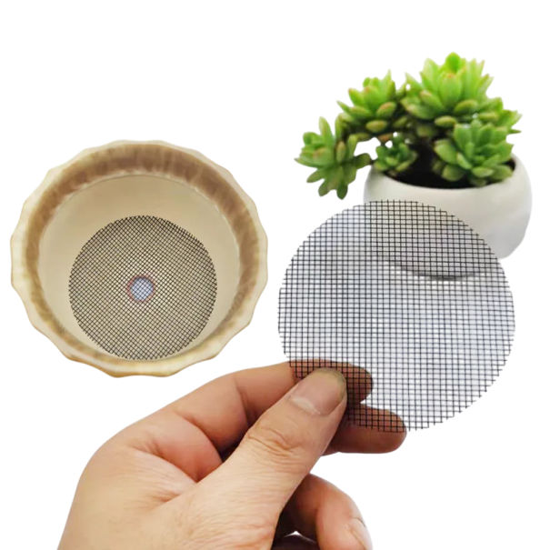 50 pcs redes para orifícios de drenagem em vasos de 10 cm Proteção em poliéster contra a perda de substrato Almofada de drenagem para flores Jardim 1