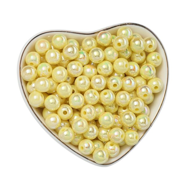 50 pezzi di perline in acrilico da 10 mm Forma rotonda Acrilico Adatte per bracciali orecchini collane Creazione di decorazioni Produzione di gioielli Perline giallo