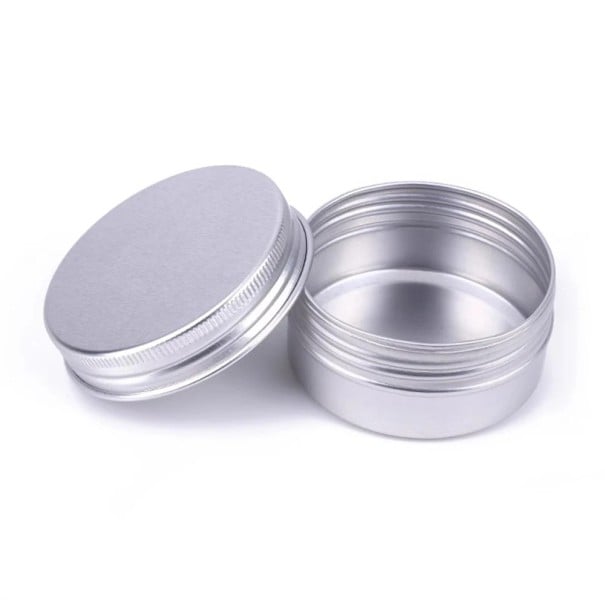 50 st kosmetiska påfyllningsbara burkar 5 g Aluminium skruvkorkar 26 × 15 mm Mini förpackningar för kräm balsam salva kosmetik silver