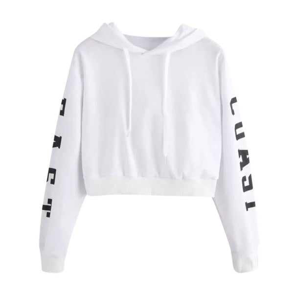 Damskort hoodie med huva och justerbara snören Tryck East Coast på ärmarna Ribbade muddar och nederkant Polyester vit XL