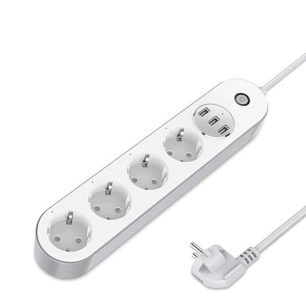 Smart förlängningssladd med strömbrytare 4x uttag, 3x USB 1,5 m 1