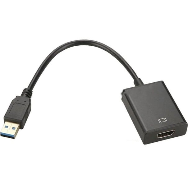USB 3.0 till HDMI-adapter för att ansluta monitor eller tv till datorn Upplösning upp till 1080p Kompakt kropp med kort kabel Svart utförande 1