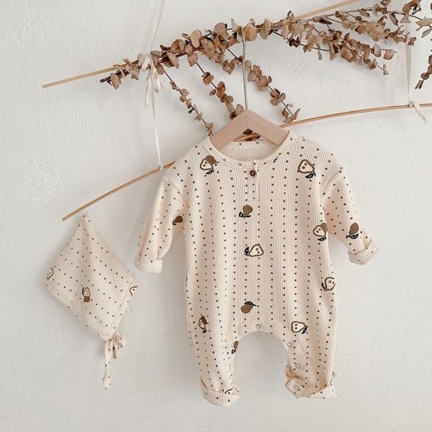 Mono bebe con gorro T2751 crema 3-6 meses