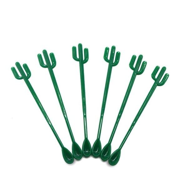 Linguri de cocktail cu cactus 6 buc verde inchis 2