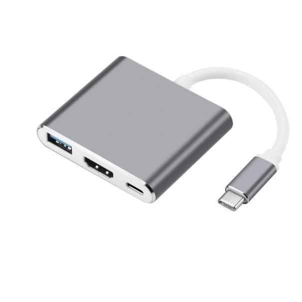 USB-C 3-i-1-adapter med HDMI-utgång upp till 4K och USB 3.0- och USB-C-portar för enheter med USB-C-kontakt Kabel 10 cm Hölje av aluminiumlegering 1