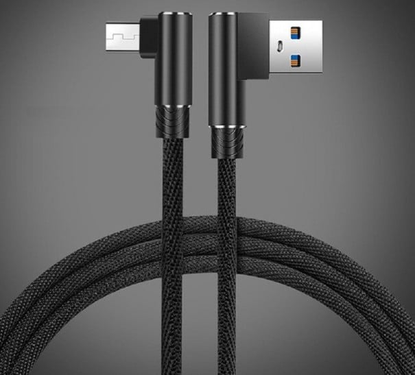 Vinklad kabel för USB till Micro USB svart 3 m