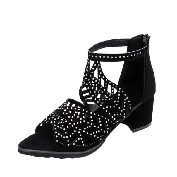 Lyxiga damsandaler med strass svart 37