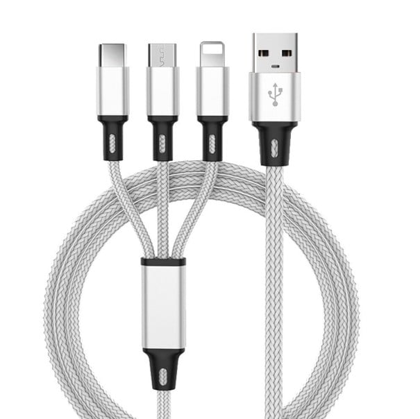 Micro USB / USB-C / Lightning laddningskabel silver