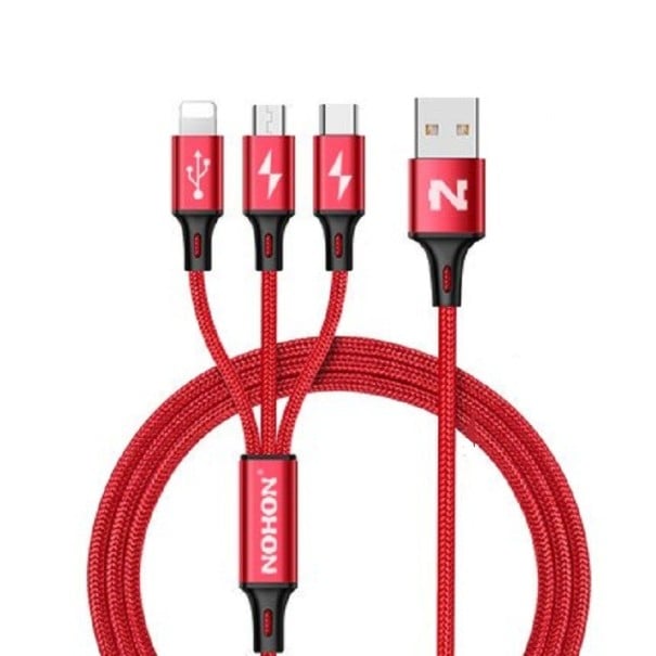 USB-laddningskabel för Micro USB / USB-C / Lightning röd