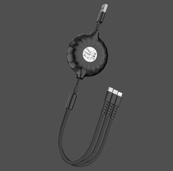 Infällbar USB-kabel 3in1 K637 svart