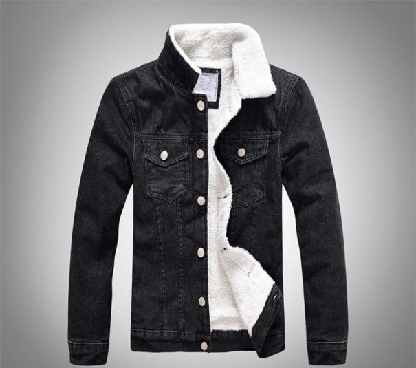 Denimjacka för män med pälskant svart XS