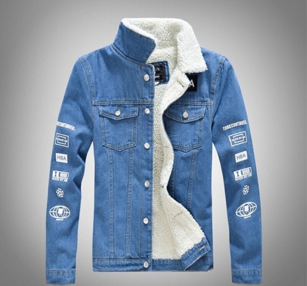 Denimjacka för herr med päls F1313 ljusblå XXS