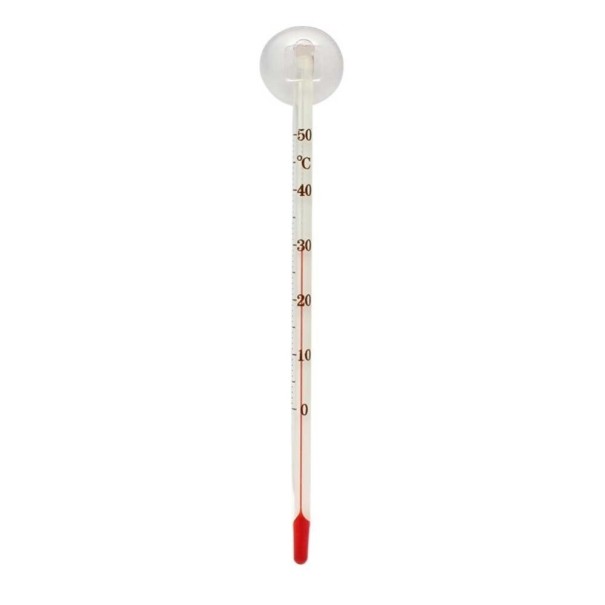 Akvarietermometer med sugkopp för mätning av vattentemperaturen Glas kropp Omfång 0 till 50 °C Tydlig skala med röd kolumn Längd 15 cm vit