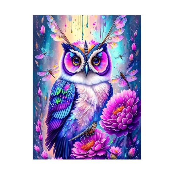 5D DIY pittura diamantata 30x40 cm Gufo rosa in stile fantasy Pietre rotonde piene Animale disegnato Ricamo Decorazione artistica per la casa 1