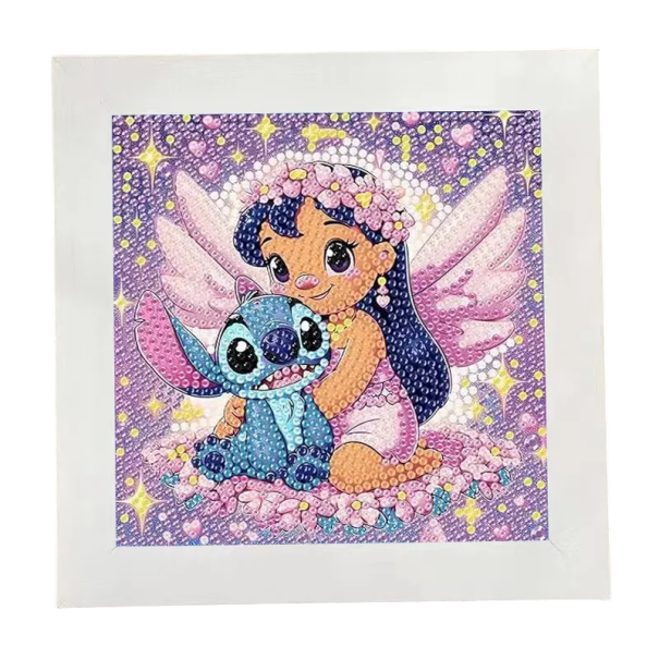5D gyémántfestés 17x17 cm gyerekeknek Lilo és Stitch témájú mini készlet kerettel kristályfestés nagy drágakövek aranyos barkács kép 1