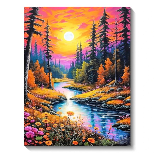 5D quadro di diamanti 30x40 cm Aurora Paesaggio Tramonto Kit di ricamo a mosaico DIY Pietre rotonde piene Decorazione da parete fatta a mano Regalo 1
