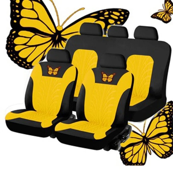 5er Set Autositzbezüge Reifendesign mit Fliege Schützende Autositzbezüge Polyester Stilvolles Muster Pflegeleicht Universelle Passform gelb