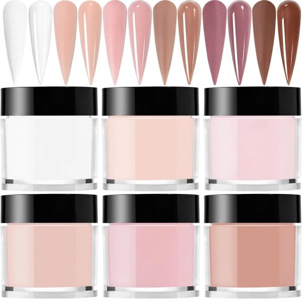 6 barev akrylového prášku pro prodloužení nehtů Sada akrylů Nude a Pink odstíny 1