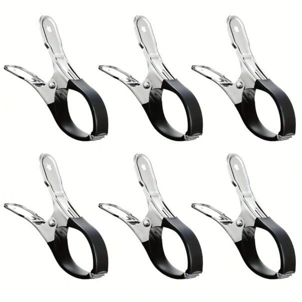 6 cleme pentru prelată de piscină 6,5x2x12 cm Cleme cu arc rezistente la vânt din oțel inoxidabil cu mânere albastre Fixare durabilă negru
