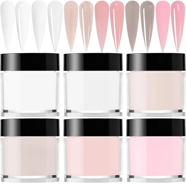 6 cores de pó acrílico para extensão de unhas Conjunto de acrílicos Tons Nude e Rosa Modelagem profissional de unhas 1