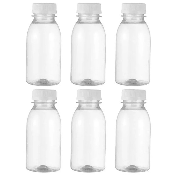 6 kpl muovisia pulloja kannella 100 ml Muoviset läpinäkyvät pullot 10,4 cm kannella juomien ja nesteiden säilyttämiseen 1