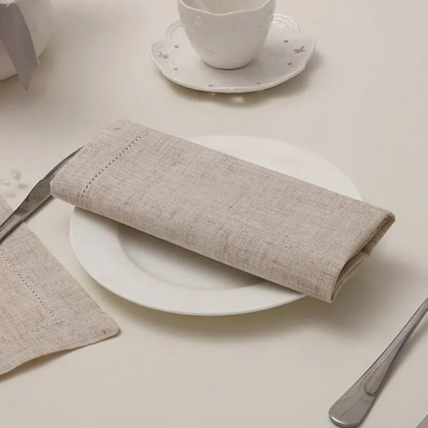 6 ks Látkové ubrousky 50 x 50 cm S prošívaným hemstitch okrajem Bavlněné a lněné stolní ubrousky Elegantní ubrousky pro slavnostní stolování béžova