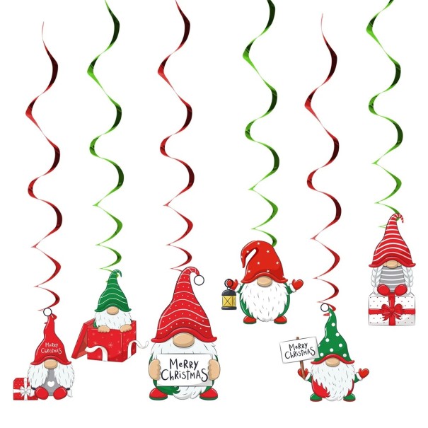 6 pcs Adornos navideños en espiral de 100 cm con motivo de duendes navideños Decoraciones colgantes para techos y ventanas Espirales decorativas 1