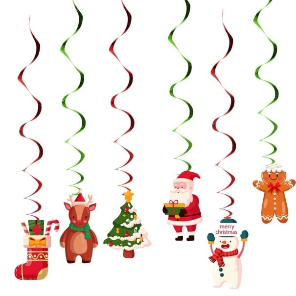 6 pcs Adornos navideños en espiral de 100 cm Decoraciones colgantes con motivos navideños Espirales decorativas para el techo y ventanas Decoración 1