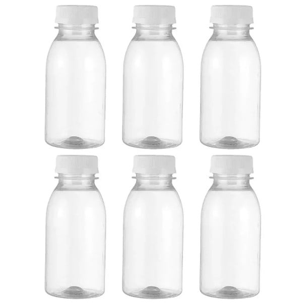 6 pcs bouteilles en plastique avec bouchon 100 ml Bouteilles en plastique transparentes 10,4 cm avec couvercle pour le stockage de boissons 1
