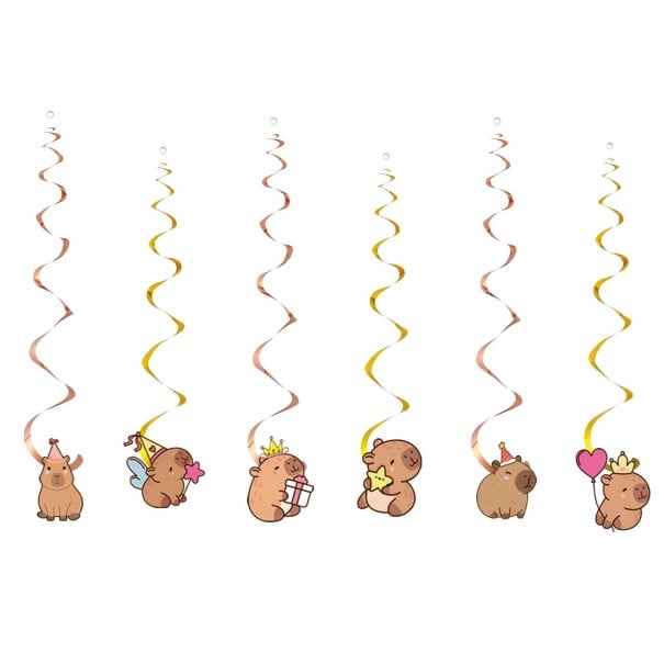 6 pcs Décorations suspendues en spirale Capybara 15 cm Spirales de fête avec des capybaras dessinés Décorations d'anniversaire suspendues 1