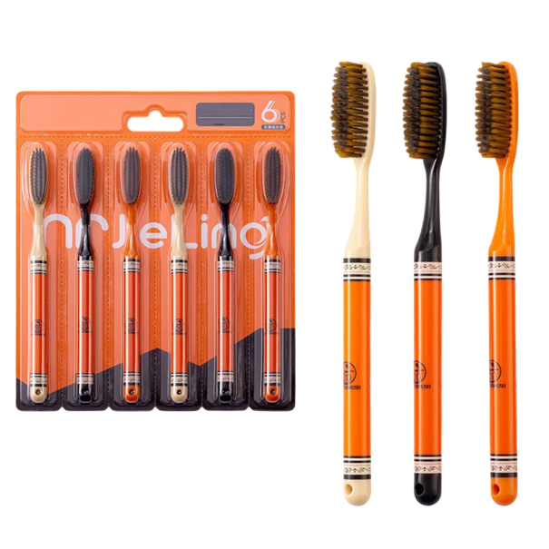 6 pz Spazzolini da denti con testa grande 4,5 cm e manico lungo Setole in nylon Spazzolini per adulti Spazzolino manuale per l'igiene quotidiana 1