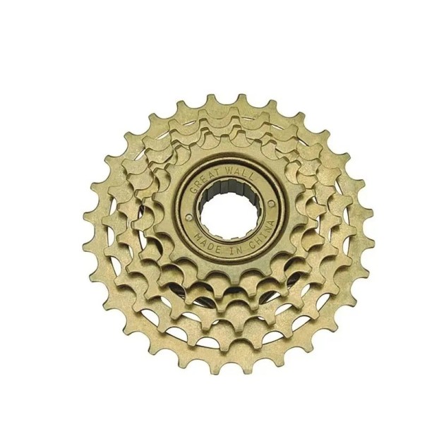 6-rýchlostná voľnoběžka 14-28T, bez pozicovania, pre MTB a cestné bicykle, nerezová oceľ, 34mm vnútorný závit zlatá