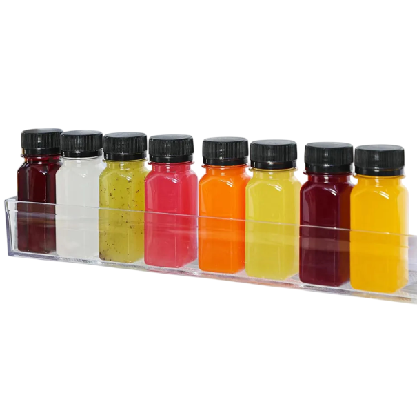 6 Stück PET Flaschen für Getränke 60 ml Kunststoffflaschen aus lebensmittelechtem PET mit Schraubverschluss für hausgemachte Säfte, Smoothies 1