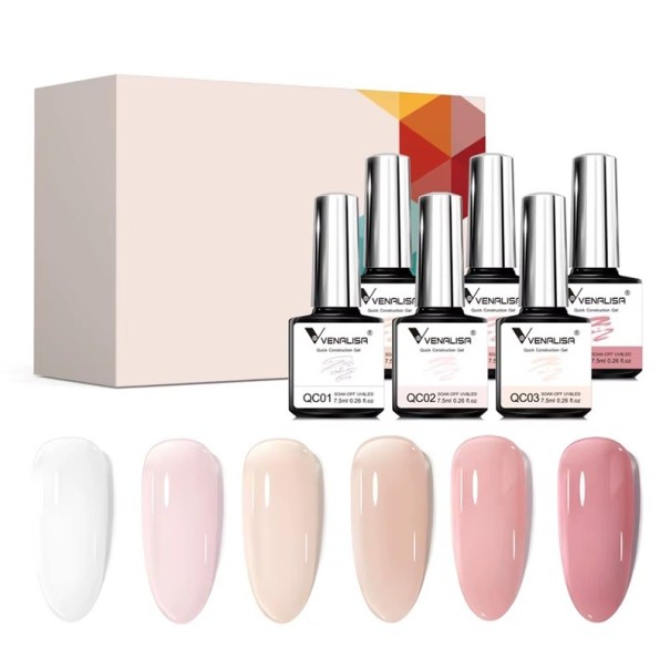 6 Stück UV LED Baugel 7,5 ml Set zur Modellage und Verstärkung der Nägel Ohne HEMA und TPO Umweltfreundliches semi-permanentes Gel 1