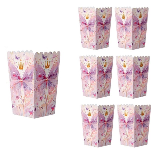 6 stuks Papieren doosjes voor popcorn 11,5 × 7 × 5 cm Vlinder ontwerp Feestdoosjes voor popcorn snoep en snacks kinderfeest 1