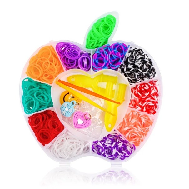 600 Pieces of Colourful Rubber Bands Creative Jewellery Making Set Apple-Shaped Packaging Rubber and Plastic With Accessories for Bracelets, Necklaces and Decorations 1