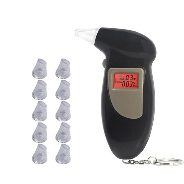 Alkoholt tester för nycklar för att mäta alkohol i utandningsluften Belyst LCD-skärm Halvledarsensor Mätprecision 0,1 ‰ Inklusive 11 munstycken 1